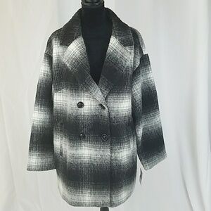 Wild Flower women XL gray black plaid peacoat coat